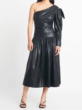 NWT Tanya Taylor Gigi Faux Leather Midi Dress Black Sz 6 BNWT